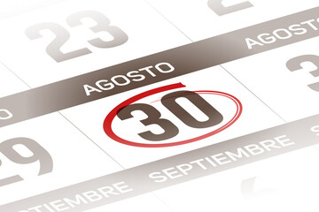 30 de Agosto ilustracion del dia calendario Espanol