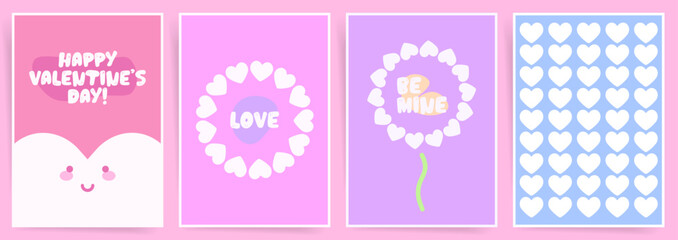 Adorable Hearts. Cute Valentine’s Day posters with pastel hearts, cheerful typography, and colorful backgrounds for romantic celebrations and festive promotions.
