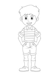The child  wearing a traditional French-style outfit, such as a Breton striped shirt and simple pants. raditional French-style outfit boy coloring page for kid s 
