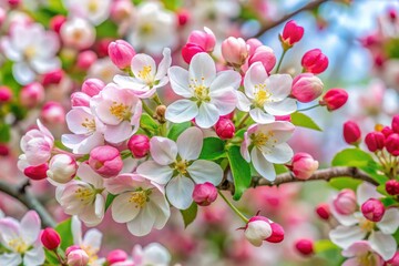 Obraz premium Crabapple Blossom Spring Bloom: Medium Shot Pink White Flowers Buds Tree