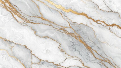 Fototapeta premium Marble texture, white and gold veins, luxurious stone pattern, high resolution, detailed surface, elegant swirls, natural rock formation, polished finish, smooth curves, abstract design, geological la