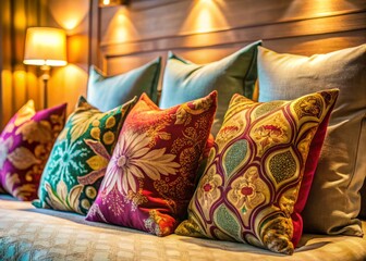 Stylish Bedroom Pillows: Relaxing Eye-Level Shot of Four Decorative Cushions