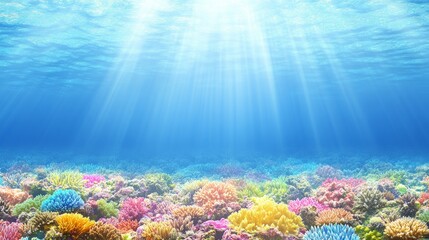Obraz premium Vibrant Underwater Coral Reef Scene with Sunlight