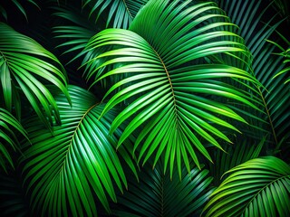 Tropical Silhouette: Palm Leaves Against Night Sky - Dark Background Silhouette Photography
