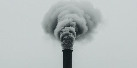 Industrial emissions from factory chimney urban environment pollution impact overcast sky aerial view environmental concerns