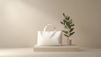 White Tote Bag Displayed with Minimalist Plant Decor
