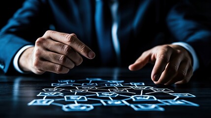 Naklejka premium Businessman analyzing digital connections on a table. leadership concept