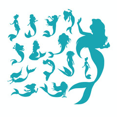 Obraz premium Silhouette of swimming mermaids svg , Cute Mermaid Svg, Little Mermaid Svg, Mermaid Svg, Mermaid Silhouette, Mermaid Cut Files, Mermaid Bundle Svg, Mermaid Svg Bundle 