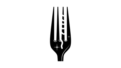 Fork with noodle pasta, black isolated silhouette