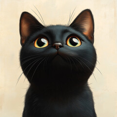 Curious Black Cat Illustration