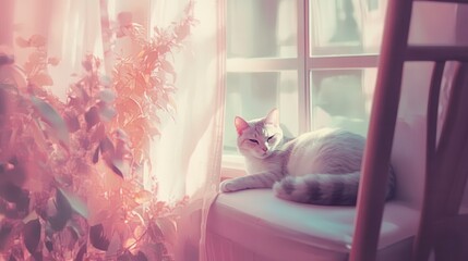 Cozy Cat Lounging by a Sunlit Window
