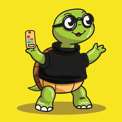 Cute Turtle Cartoon with Turtle Neck Sweater and Simple Hat good for Sticker, Meme, Design Element