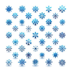 Set blue snowflake icons collection isolated on white background