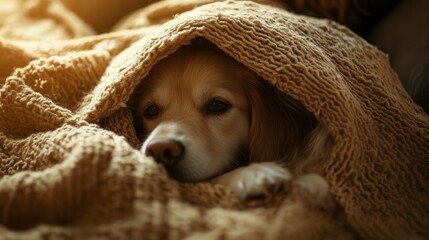 Cozy Dog Cuddled Under Warm Blanket at Home