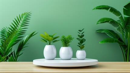Obraz premium Modern Home Decor with Green Plants in White Pots
