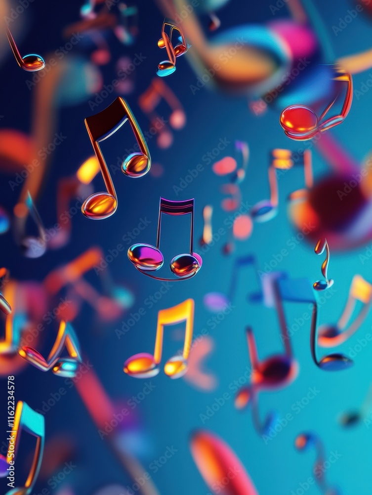 Fototapete Colorful 3D music notes floating in an abstract background creating a vibrant and artistic atmosphere. Generative AI