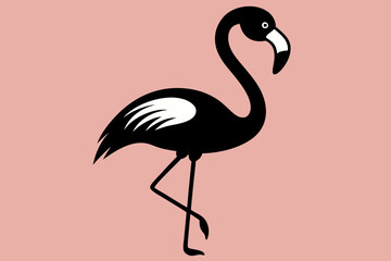 Flamingo black silhouette vector, Simple silhouette Design vector icon with white background. Flamingo Bird silhouette