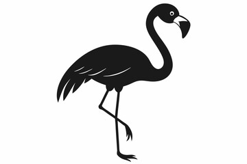 Flamingo black silhouette vector, Simple silhouette Design vector icon with white background. Flamingo Bird silhouette