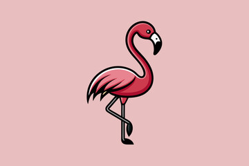 Flamingo bird color vector, Simple cartoon vector Design  icon with pink background. Pink color Flamingo bird