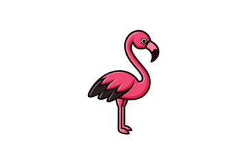 Flamingo bird color vector, Simple cartoon vector Design  icon with white background. Pink color Flamingo bird