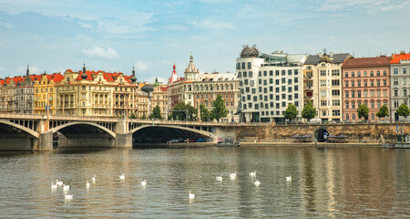 Obraz premium Modern architecture in Prague Czechia alongside the river