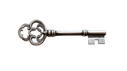 Sophisticated Sterling Silver Vintage Key on Clean White Background
