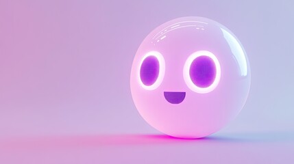 Fototapeta premium Holographic chatbot speech bubble glowing softly on a plain white background with ample negative space