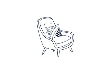 cozy arm chair with pillow line art vector illustration