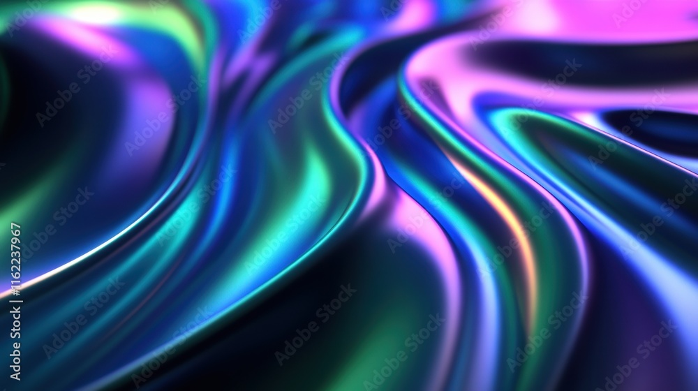 Poster Visual representation of vibrant 3D sound waves with flowing colors in an abstract design. Generative AI