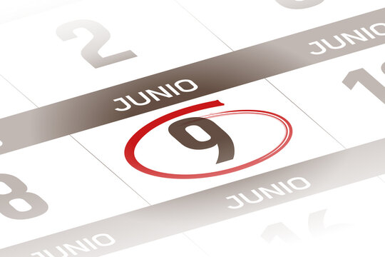 9 de Junio ilustracion del dia calendario Espanol