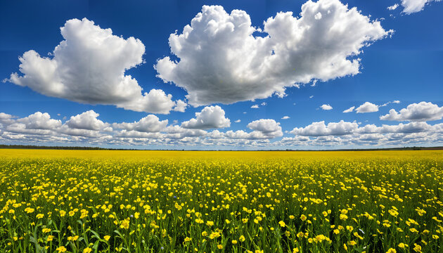 Champ de fleurs sous un ciel nuageux