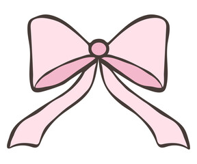 Hand drawn bow and ribbon doodle isolated.