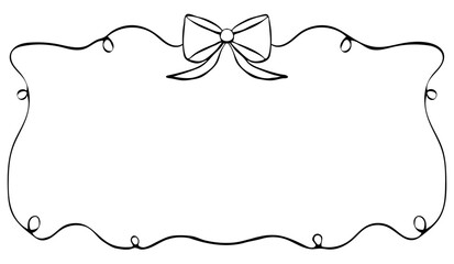 Hand drawn bow doodle frame. Ribbon border for text.