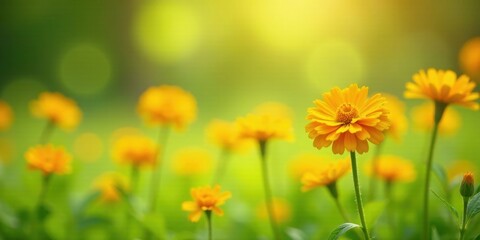 Fototapeta premium Golden flowers blooming in a sunlit meadow, vibrant petals basking in the warm glow of the day