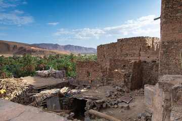 Ruined part of a hotel in the town of Tata in Morocco