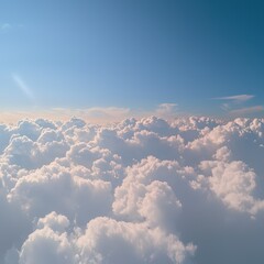 Fototapeta premium Aerial View of Fluffy Cloudscape Stunning White Clouds Blue Sky