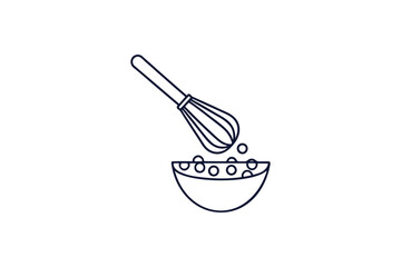 kitchen whisk and mixing bowl line art vector