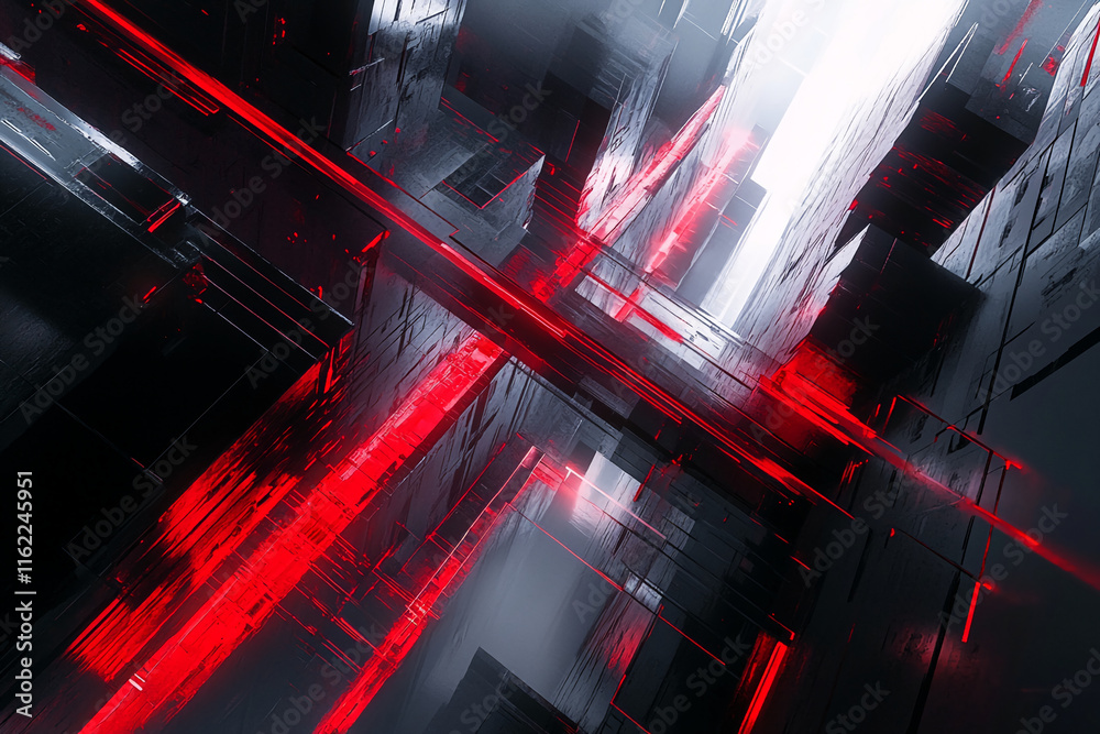 Poster abstract futuristic red laser beams and metallic architecture. gamer background