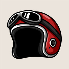 retro motorcycle helmet colored isolated drawing line art style sketch classic vintage design illustration