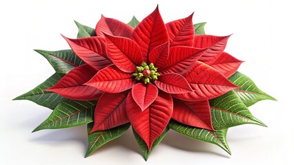 Obraz premium 3D Poinsettia Christmas Ornament, Worm's Eye View, White Background, Festive Holiday Decoration, Realistic Render