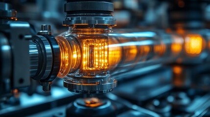 Fototapeta premium green energy eco-friendly transition. Illuminated Glass Tubes in Advanced Technology Laboratory