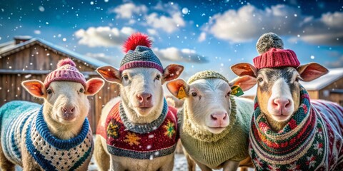 Adorable Farm Animals in Knitwear Celebrate Christmas on a Snowy Farm