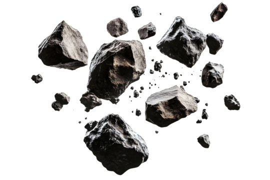 Floating stones isolated on a transparent background