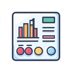 Colorful data visualization icon with bar graphs and circular metrics, showcasing analysis and insights.
