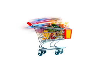 A fast moving shopping cart isolated on a transparent background