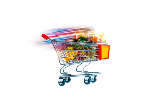 A fast moving shopping cart isolated on a transparent background