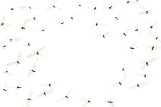 Flying mosquitoes isolated on a transparent background