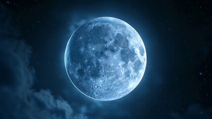 Fototapeta premium A bright full moon illuminates the night sky, surrounded by soft clouds.