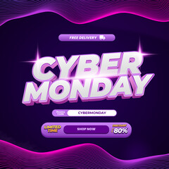Shopping day Cyber Monday Sale discount deals dark purple Galaxy gradient Editable text effect italic retro futuristic style mesh wavy line banner
