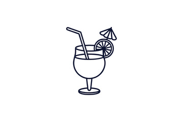 tropical cocktail with lemon line art vector illustration